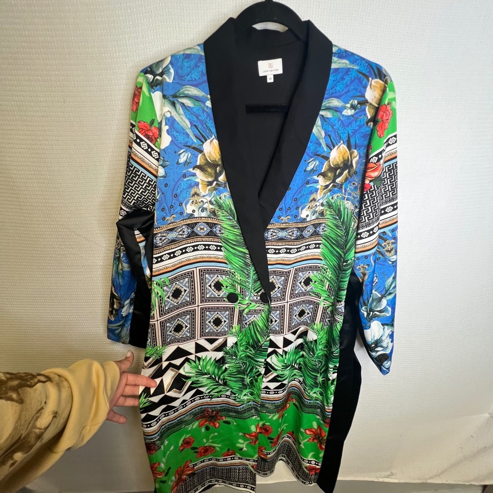 River Island RI Luxe Edition Tropical Scarf Print Blazer Dress Size 10 UK 36 EUR